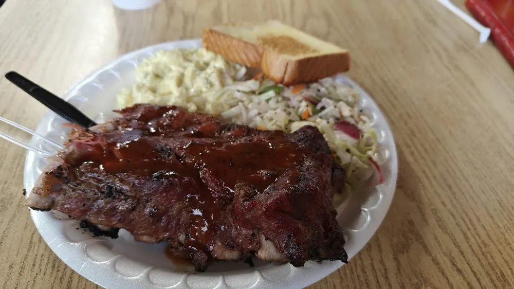 BBQ Ribs with Coleslaw and Mustard Potatoes